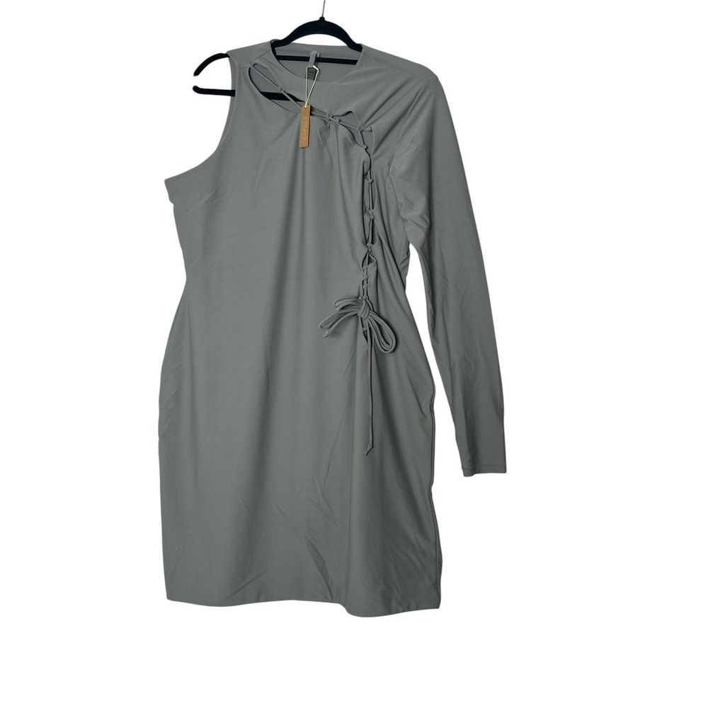 New SKIMS‎ Lace Up Mini Dress Women's 3ax Plus One Shoulder Stretch Plus Chrome